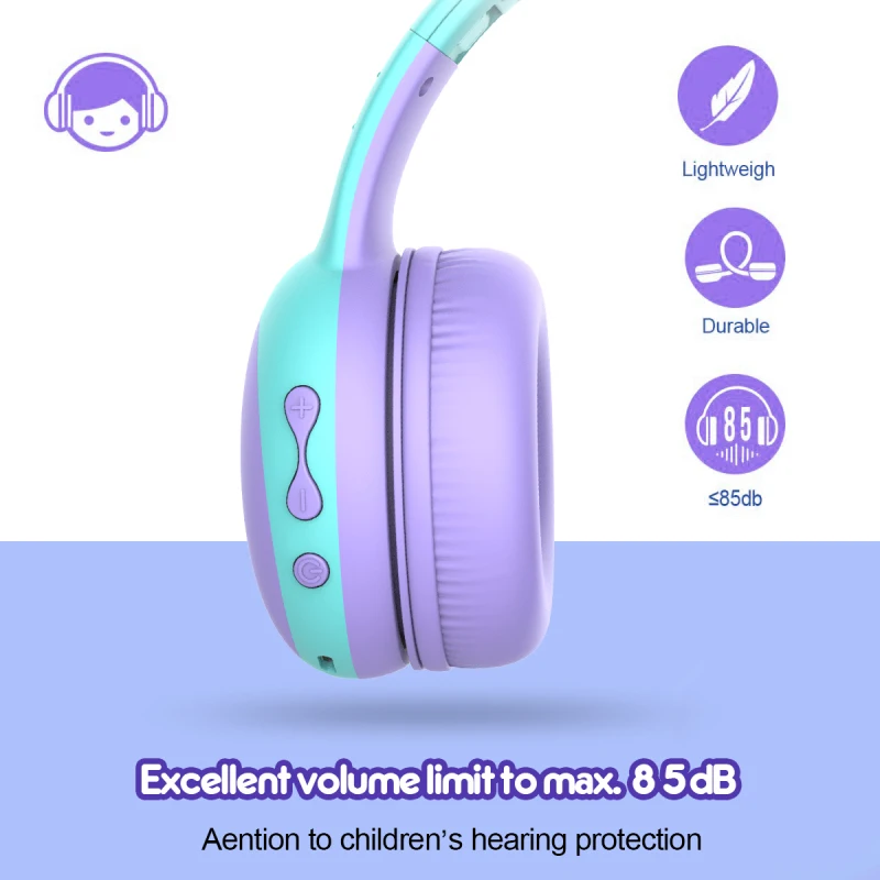 Bluetooth Wireless Cat Ear Headsets w Mic Headphones Kids Girls Christmas Gift Portable Audio Video Noise Canceling Headphone