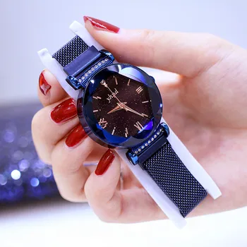 

Luxury Crystal Star Sky Women's Watch Steel Belt Water Star Sky Dail Bracelet Top Brand Watch Polygon Gift Clock