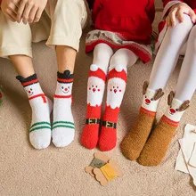 В году, Новые осенне-зимние детские короткие носки для девочек, 3 пар/кор. утепленные махровые хлопковые рождественские носки с животными, подарок
