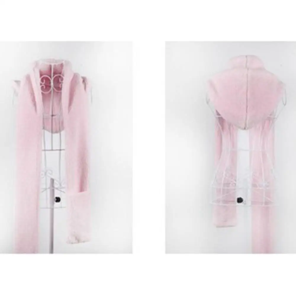 pink Высококачественная женская зимняя теплая мягкая плюшевая шапка с капюшоном из искусственного меха, шапка, шарфы, шарф, перчатки, хороший подарок для женщин и девушек - Цвет: pink