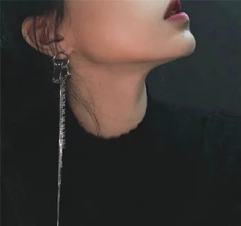 

Ai new exaggerated super long ins simple temperament cold WindNet red versatile S925 silver needle Fashion Earrings