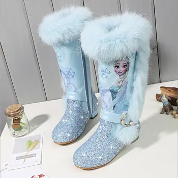 

Disney Elsa princess kids high boots winter girls frozen boots Brand Children's cartoon boots for girls snow shoes