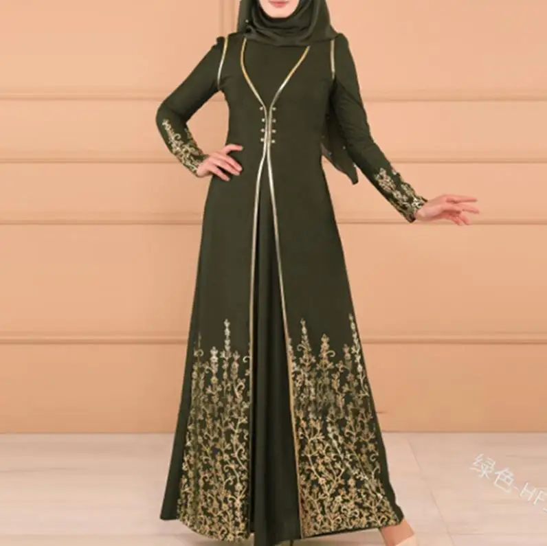 Vestidos длинное мусульманское абайя Турция исламский, Арабский Платье хиджаб Caftan Дубай Кафтан марокканский Tesettur Elbise одеяние мусульмане Longue - Цвет: Green dress