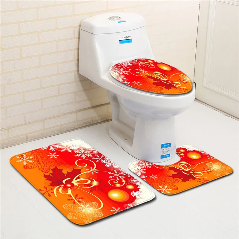Free Shipping 3 pcs/Set Santa Claus Gifts Bath Mats Anti Slip Bathroom Set Tapete Banheiro Washable Toilet Rugs Alfombra Bano