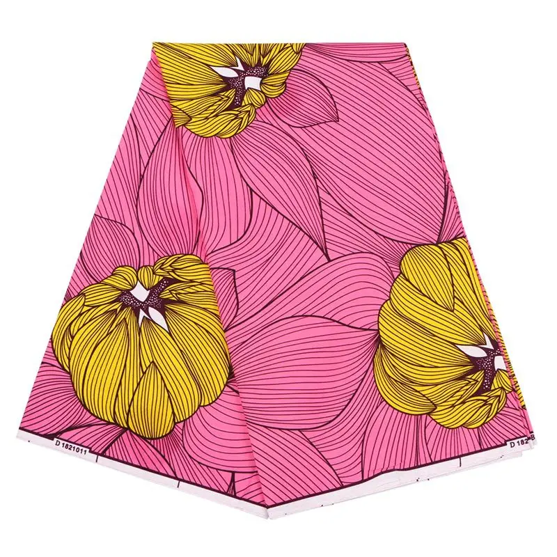 

Pink & Yellow Flowers Print Fabric African Ankara Wax 6Yards\set 2019 Veritable Real Dutch Wax