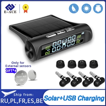 

E-ACE Solar Power Smart Car TPMS Tyre Pressure Monitoring System Digital Display Auto Security Alarm Systems Tyre Pressure