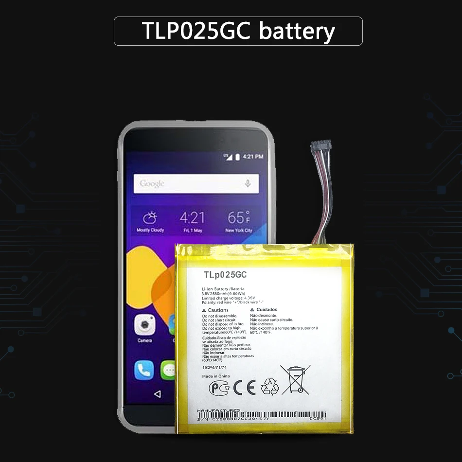 2580mAh мобильный аккумулятор TLP025GC для Alcatel One Touch Pixi 4 (7) 3G 9003X 9003A литий полимерные