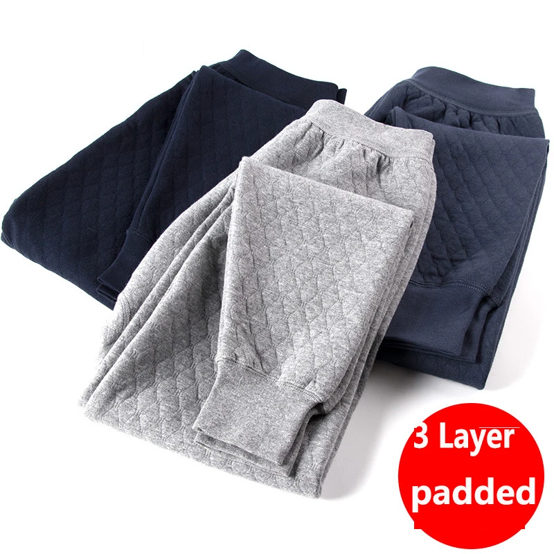 Thermal Underwear Sets Long Johns Men Cotton Pants Pure Cotton Trousers Three Layers Thick padded Thermal Pants Winter thermal underwear men one piece