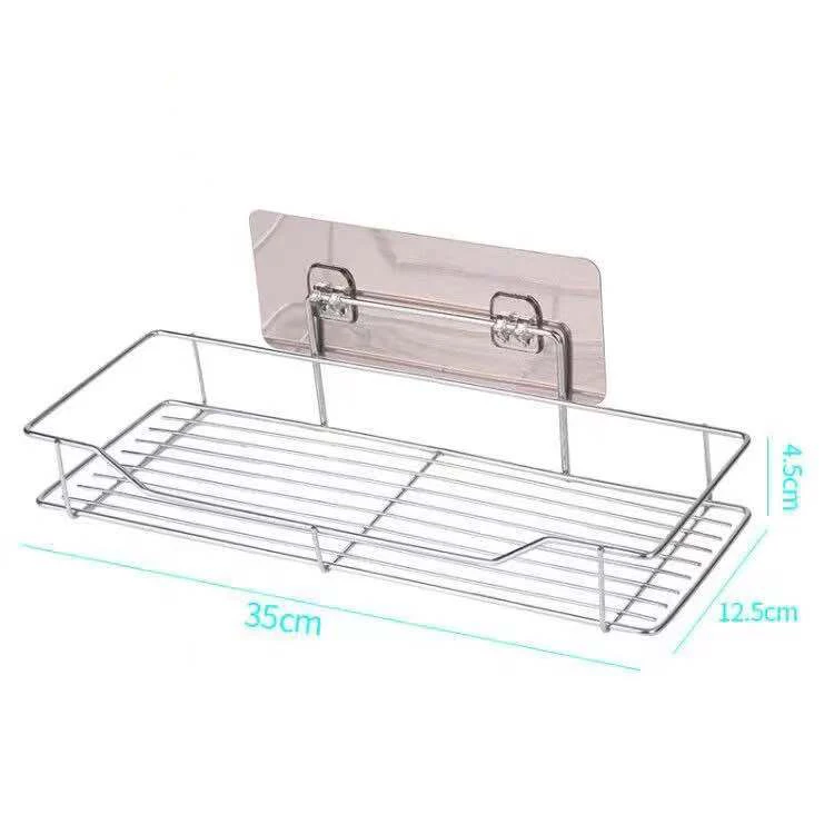 Bathroom Shelf Stainless Steel Shower Organizer Basket Kitchen Storage Shelf Wall Mounted Storage Rack with Adhesive Sticker storage rack,bathroom shelf,bathroom shelf rack,bathroom storage rack,wall shelf organizer