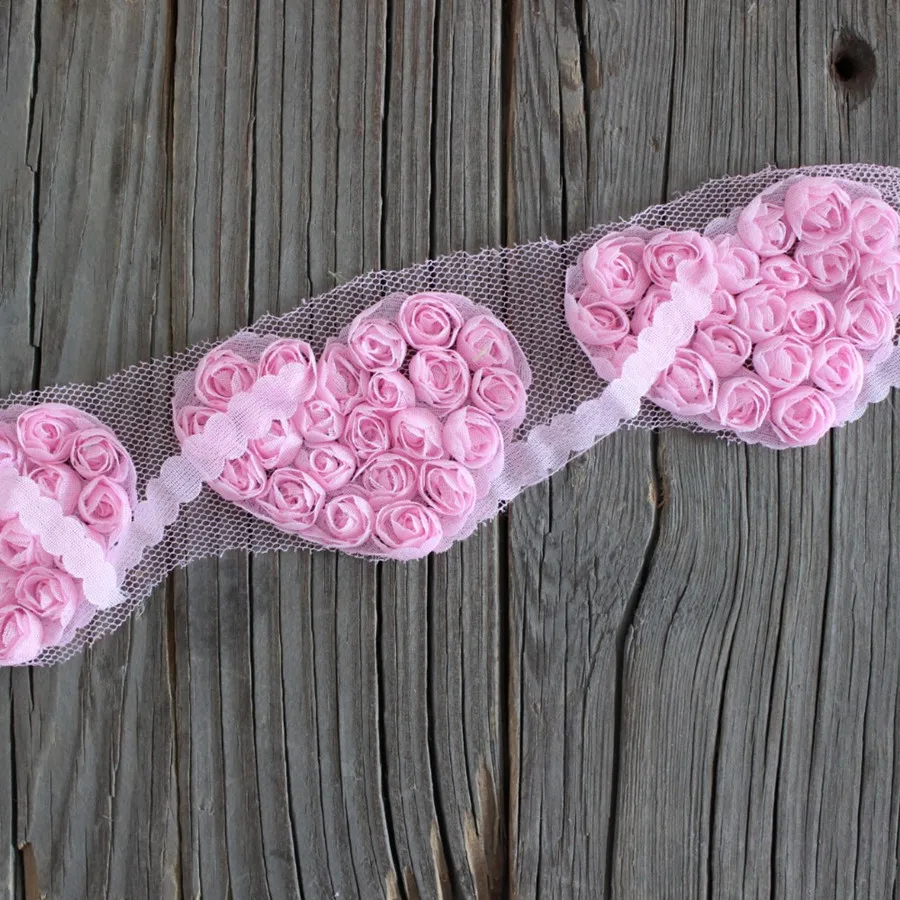 Rosette heart flower trim shabby flower trim chiffon heart flower hair accessories (6)