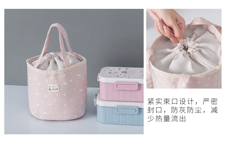 Cotton Linen Canvas Bag Bento Box Bag Ice Pack Thermal Bag Heat Bag for Lunch