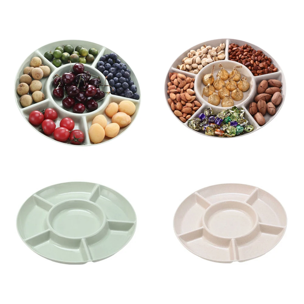 Beige Dried Fruit and Nuts Plate 6 Section Tray Plastic Candy Dish Snack Salad Bowl for Fruits Desserts Wedding Home Party Serving Platter 