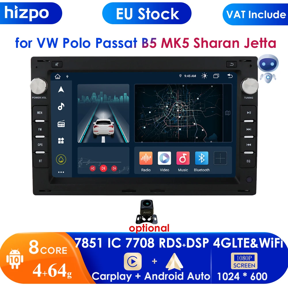 4G-LTE Car Radio Multimedia Player Adnroid GPS for VW PASSAT B5 MK4 MK5 SHARAN Jetta Bora Polo TRANSPORT T5 CITI CHICO Carplay | Автомобили