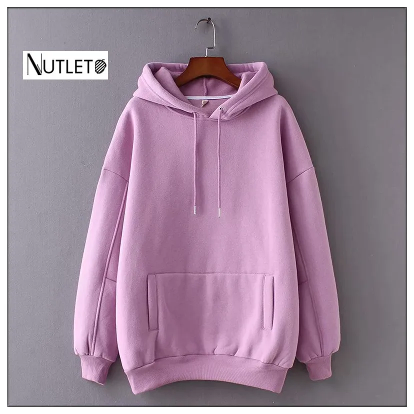 

2019 autumn and winter women's cotton open bag drawstring hooded loose hooded Sweatshirt casual top plus velvet warm Sweatshirt