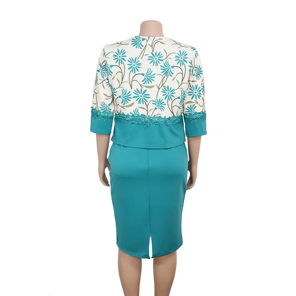 Лимонная Джина Sunflower печать открытый стежок Блейзер Топ Bodycon миди платье плюс размер элегантный 2 шт по колено женские платья Vestidos