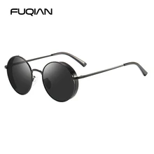 SUNWEAR Ретро стимпанк поляризационные мужские солнцезащитные очки модные круглые черные металлические женские солнцезащитные очки для вождения