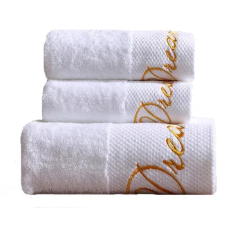 

Luxury Cotton White 3pcs Bath Towel Set White Embroidered Beach Towel Hotel Towel Sets