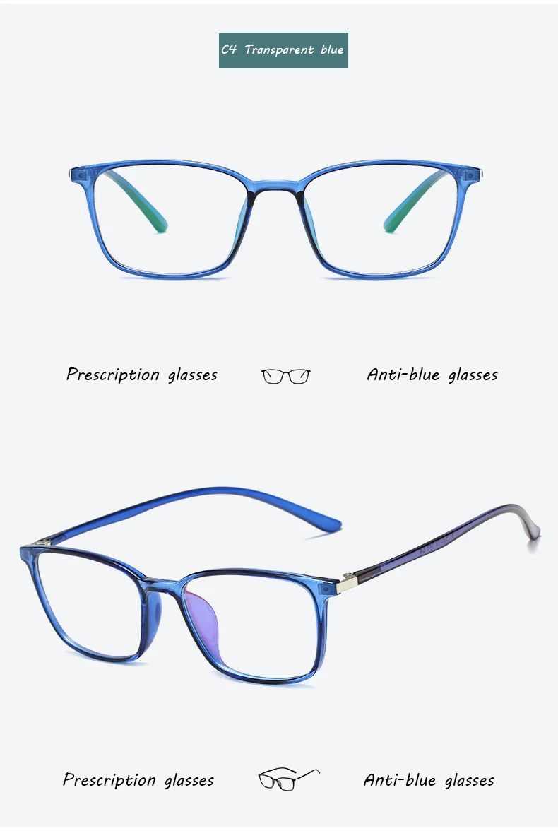 Модные компьютерные очки анти-Синий Свет TR90 очки, Сохраняющие форму рамки ультралегкие квадратные оптические оправы для женщин и мужчин