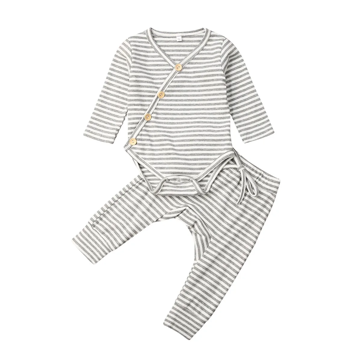 Одежда для новорожденных девочек и мальчиков от 0 до 18 месяцев боди с боковой застежкой, комбинезон с длинными рукавами, топ, леггинсы в полоску, комплект со штанами