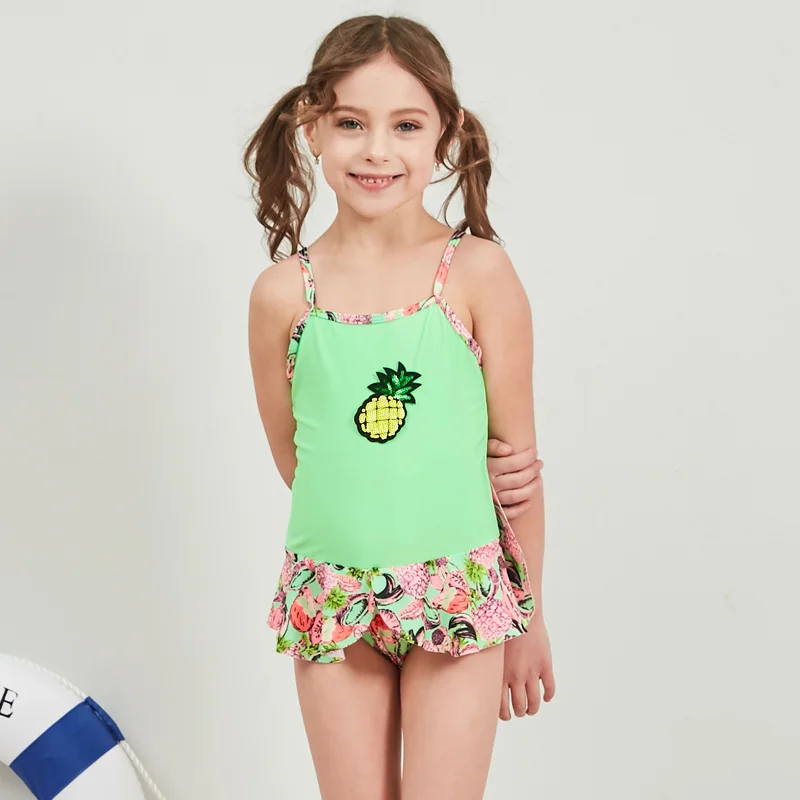 

2019 New Baby Girl Swimsuit Children One Piece Swimwear Pretty Pineapple Dress Green Bathing Suit Girl Age 3-8 Years