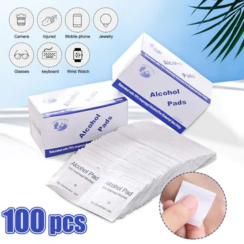 

100PCS/Pack Portable 70% Alcohol Sterilized Disinfection Tablet Alcohol Pad Swabs Wipes Skin Antibacterial Tool Cleanser