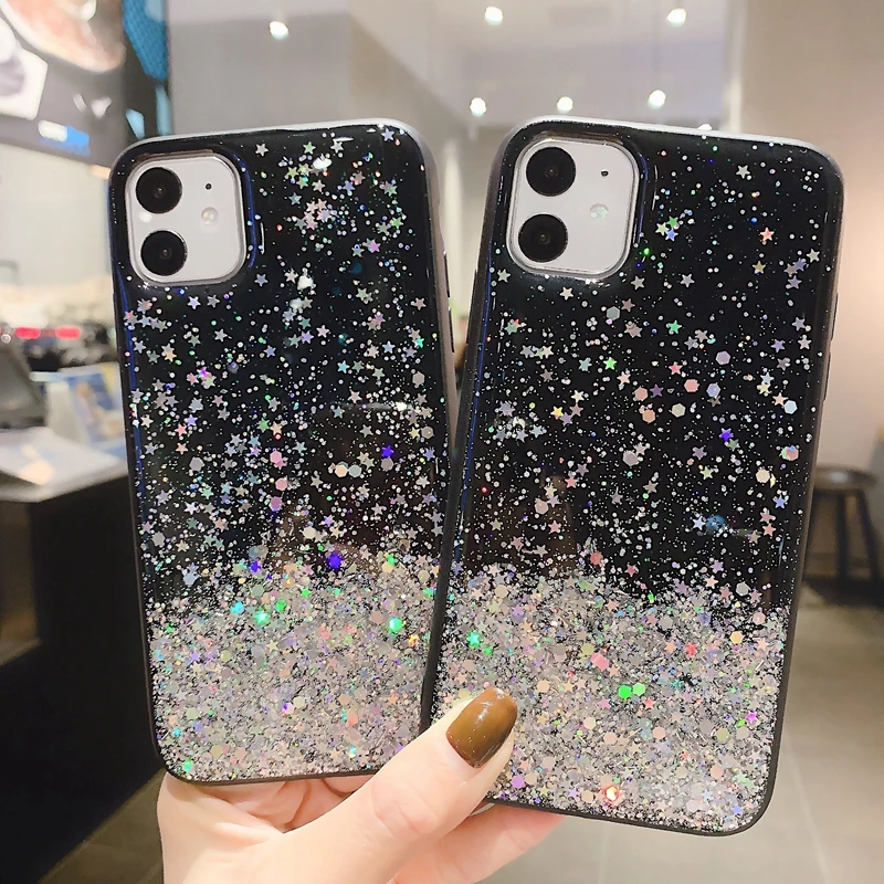 Чехол из мягкого черного силикона и ТПУ для iPhone 6 6s 7 8 Plus 10 X XS XR 11 Pro Max блестящий