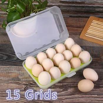 

15 Egg Holder Boxes Tray Storage Plastic Refrigerator Egg Box Case Container Anti-collision Transparent Egg Boxes Kitchen Gadget