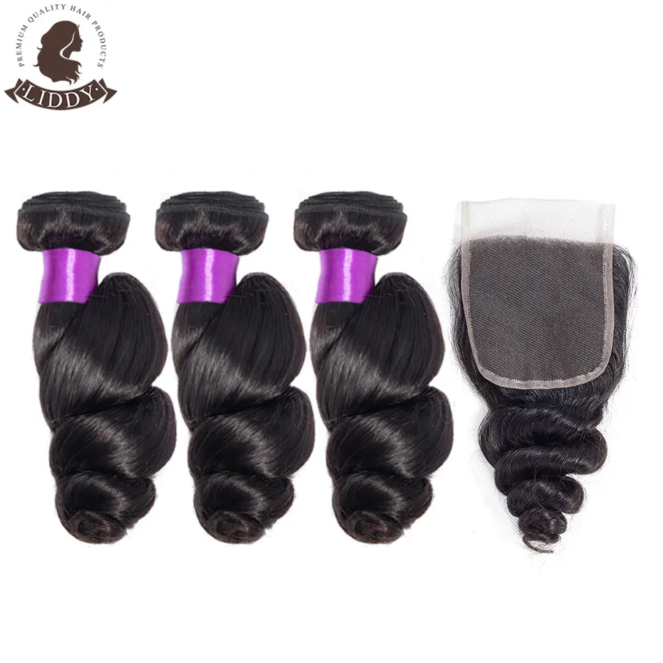 

Liddy Loose Wave Bundles With Closure Malaysian Hair Bundles With Closure 100% Human Hair Natural Color Non-remy Hair Extensions