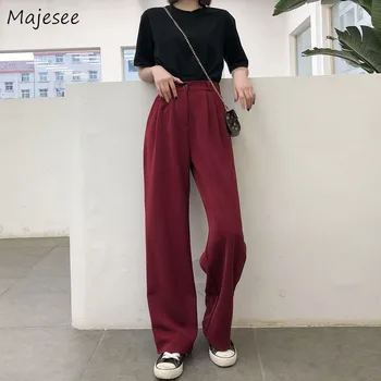 

Pants Women Long Solid Elegant High Waist Button Wide Leg Womens Trousers Loose 2XL Korean Style Vintage Ladies Harajuku Casual