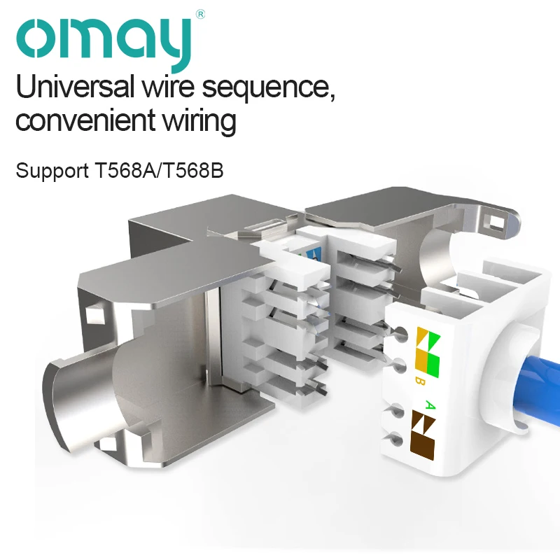 Tool-less Stp Blindado Keystone Jack Module Travamento Automático Cat6 Cat5e Adaptador de Acoplador de Rede de Liga de Zinco Omay-rj45 Cat8 Cat7 Cat6a - Imagem 3