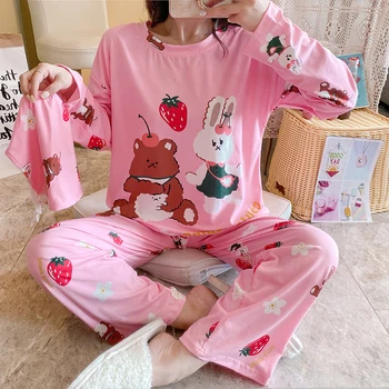 

2020 Wholesale Pajamas Sets Spring Autumn Thin Carton Generation Women Long Sleepwear Suit Home Women Female Sleepwear