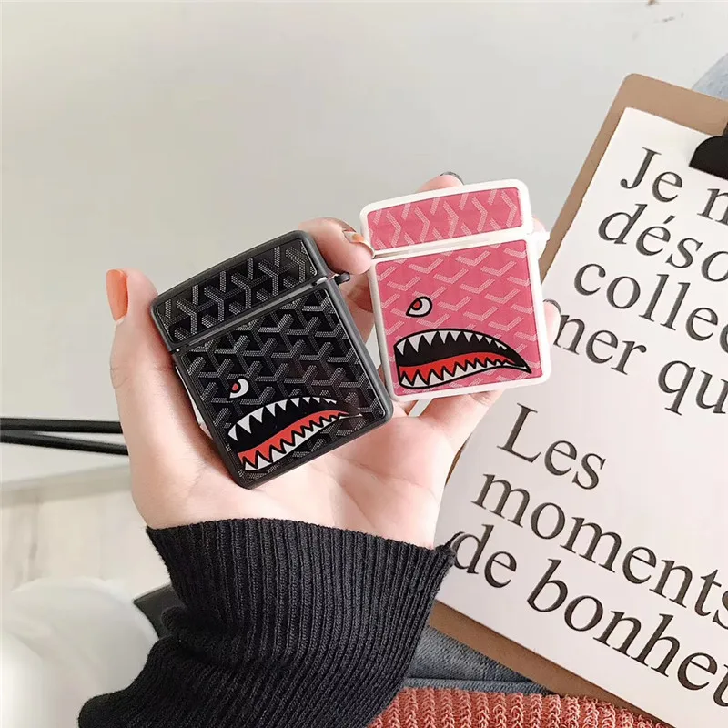 

For Airpods Case Luxury Fashion Brand 3D Cartoon Shark Wireless Earphone Case For Apple Air pods 1/2 Charging Box with Keychain