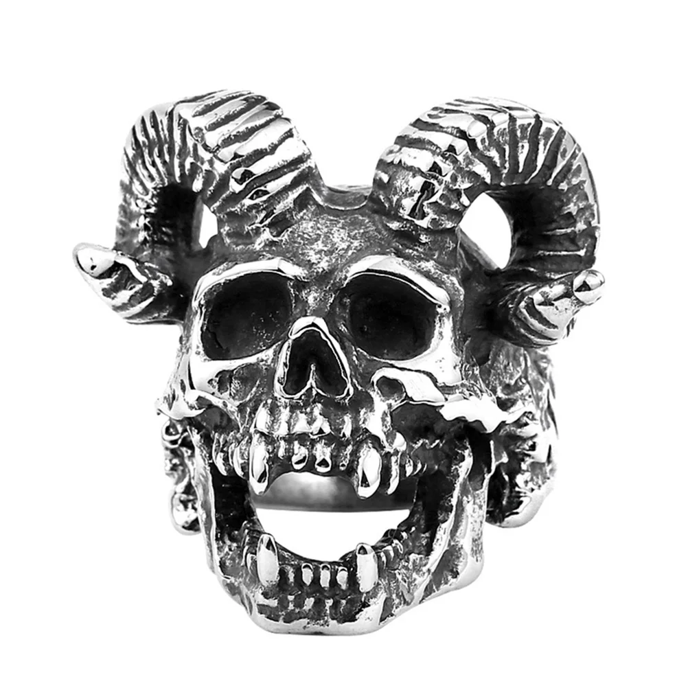 

1pc Unique Stainless Steel Ring Anti-Rust Animal Shape Ring Punk Ram Skull Finger Ring For Husband Men Boyfriends