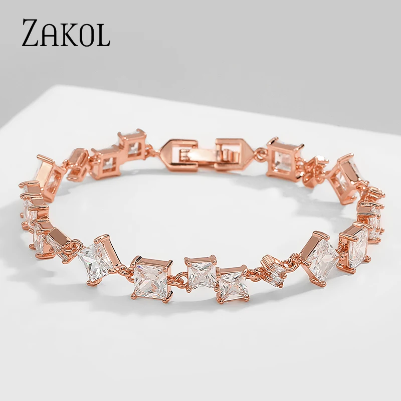 ZAKOL изысканный квадратный циркониевый браслет с кристаллами Блестящий розовый