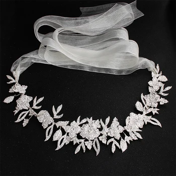 

NPASON Classic Flowers and Leaves Full Crystal Wedding Women Belts & Sashes for Bride Skinny Sashes Bridal Dress Accessories