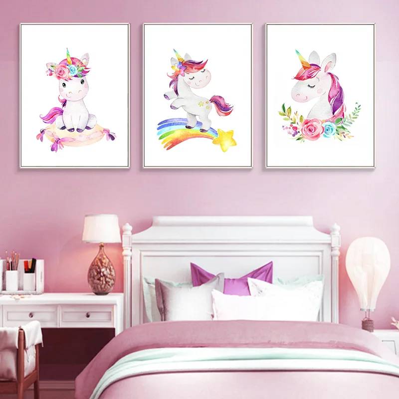 Nursery Print Girls Bedroom Poster Children's Bedroom Decor Set of 2 Printable Wall Art Rainbow Power & Unicorn Magic Playroom Art