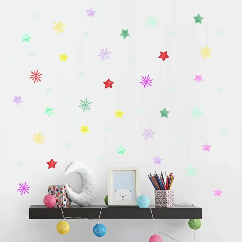 Corlored Stars Circles Fireworks Wall Stickers DIY Cartoon Art Decals for Kids Rooms Children's Bedroom Home Decor JH2063 | Дом и сад