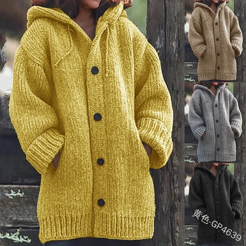 

Winter Women's Sweaters Long Cardigan Oversize New Female Cardigan Hooded Jacket Plus Size 4XL YU14
