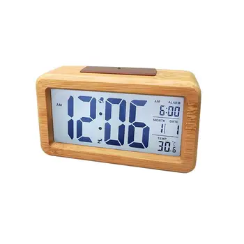 

1PC LED Desktop Wooden Digital Alarm Clock Smart Light Sensor Clock for Home Bedroom Office Without Battery (Burlywood)