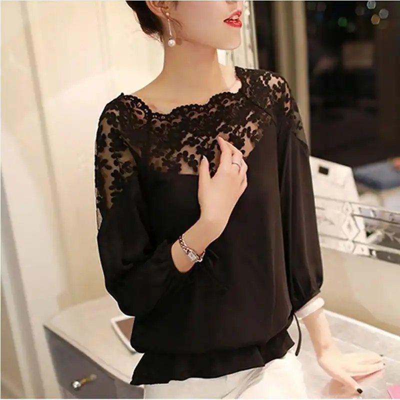 black ruffle lace top