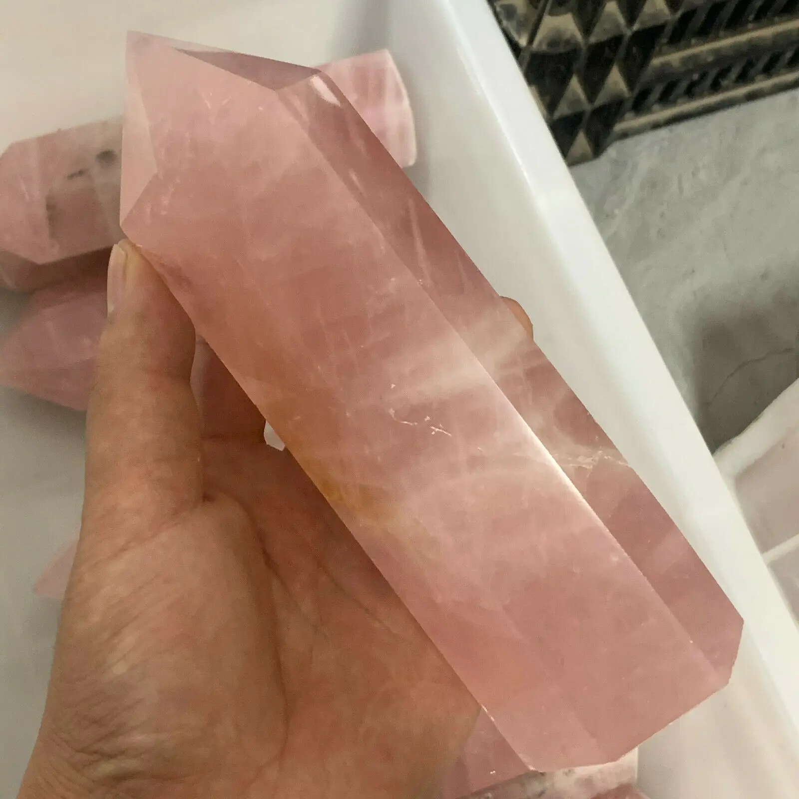 

Natural pink rose quartz obelisk crystal healing 1PC