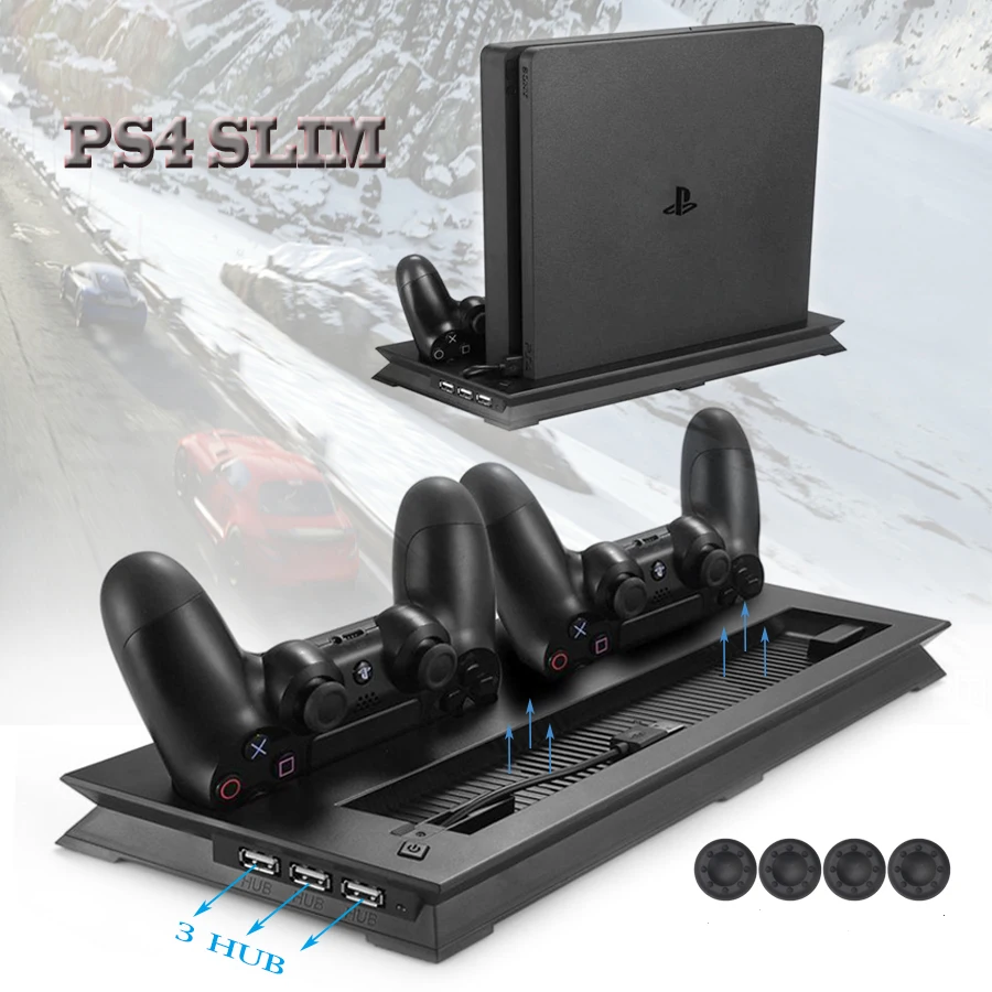 PS4 ТОНКАЯ вертикальная охлаждающая подставка кулер и двойной джойстик usb зарядная станция и 3 дополнительных концентратора для Playstation 4 PS4 Slim