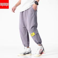 BQODQO, черные повседневные штаны с завязкой для мужчин, уличная одежда, военные осенние брюки, мужские стильные свободные японские хлопковые мешковатые штаны