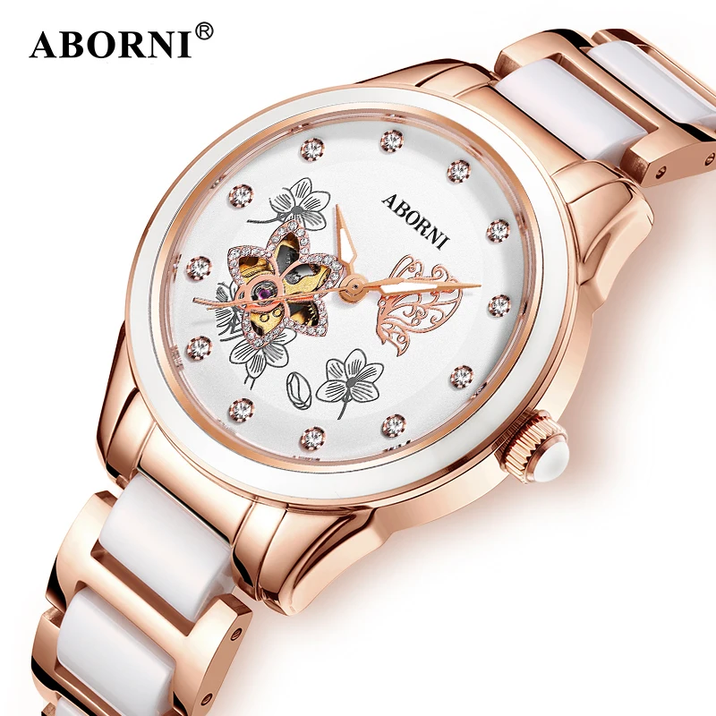 

ABORNI Women Mechanical Luxury Love Wrist Watches Sport Automatic Womens WristWatch Steel Strap Ladies Watch Relogio Feminino