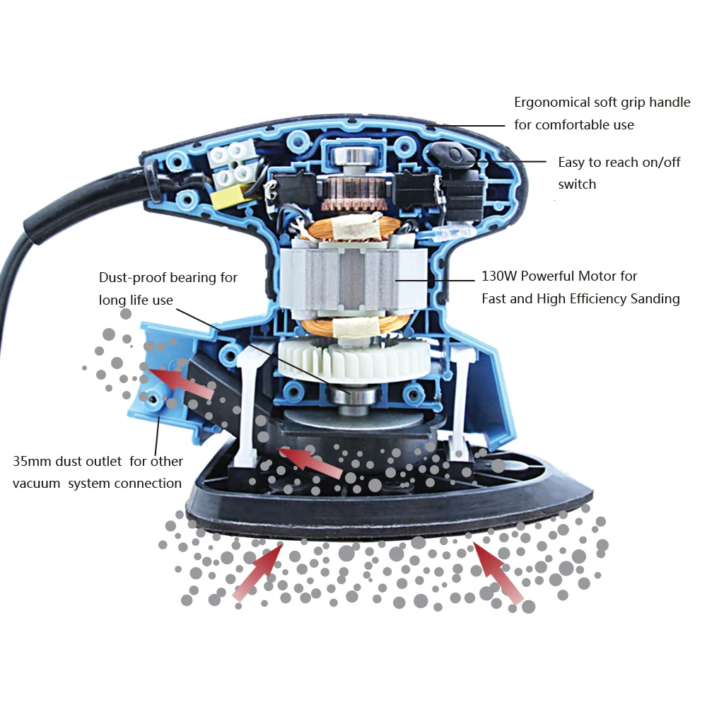 Beste TASP 130W Elektrische Muis Sander Detail Schuren Machine Houtbewerking Gereedschap voor Hout met Dust Collection Box   15 Schuurpapier