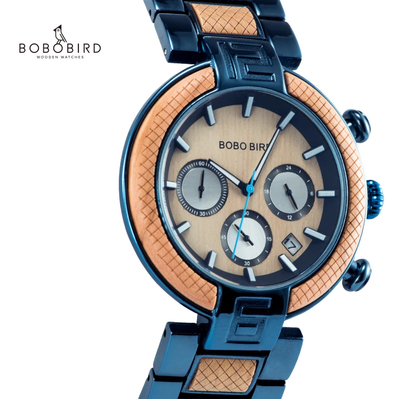 

BOBOBIRD Quartz Business Mens Watch Wood & Stainless Steel Chronograph Timepieces jam tangan pria In Gift Box L-T15 Customized