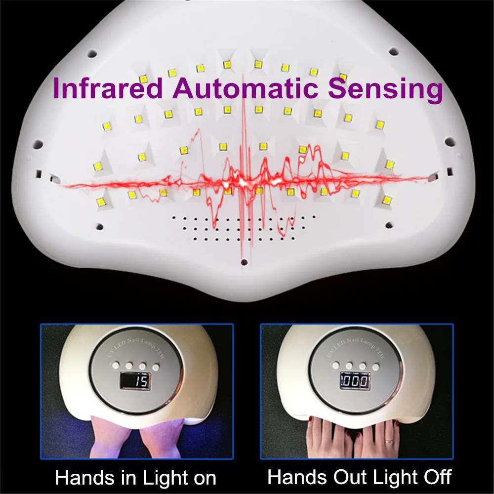 60 Вт Сушилка для ногтей светодиодный светильник 36 шт. светодиодный s двойная ручная лампа для ногтей для отверждения УФ-гель для ногтей с ЖК-дисплеем таймер умный Маникюрный Инструмент