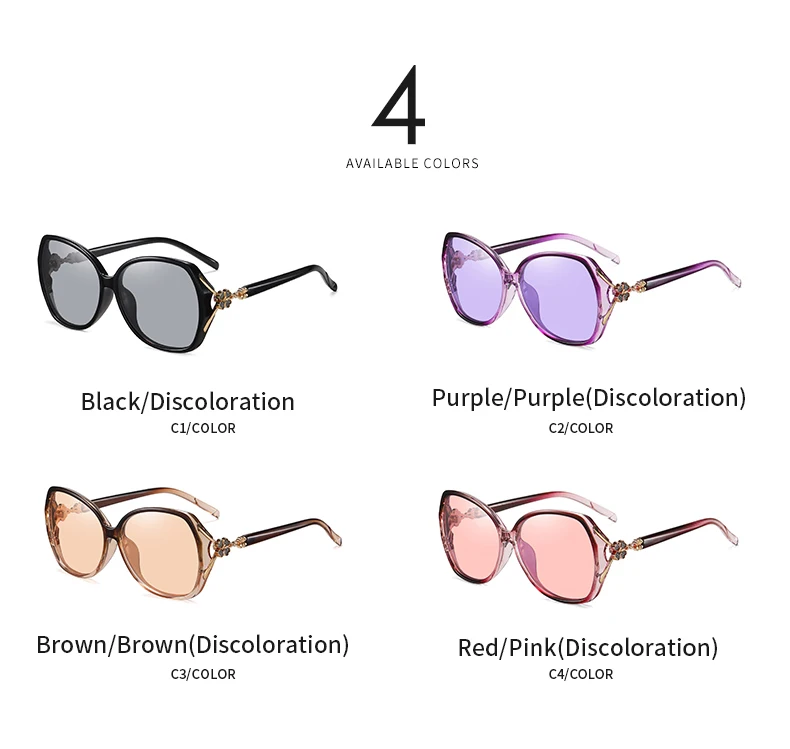 LIOUMO Elegant Women Sunglasses Photochromic Glasses Polarized Lady Fashion Oversized Eyewear Flower Temples gafas de sol mujer big cat eye sunglasses