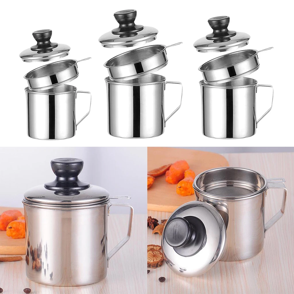 1pc Bacon Grease Container with Strainer Cooking Stainless Steel Keeper