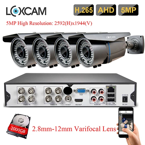 LOXCAM h.265+ 8CH 5MP cctv AHD DVR система супер 5MP Водонепроницаемая Камера Безопасности 2,8-12 мм зум комплект видеонаблюдения 8ch dvr комплект - Цвет: 8CH DVR x 4 Cameras